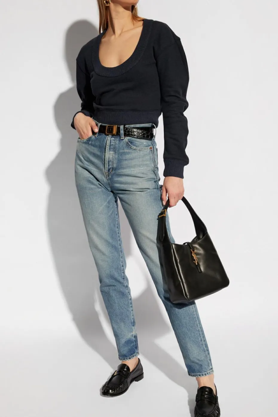 Saint Laurent GRANATOWY Sweter z okrągłym dekoltem