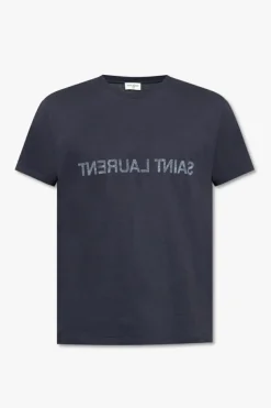 Saint Laurent GRANATOWY T-shirt z logo