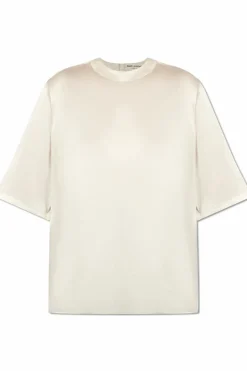 Saint Laurent kremowy Jedwabny t-shirt