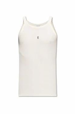 Saint Laurent kremowy T-shirt bez rękawów