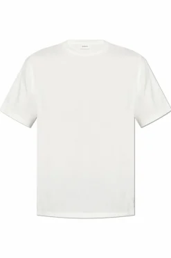 Saint Laurent kremowy T-shirt z naszywką z logo