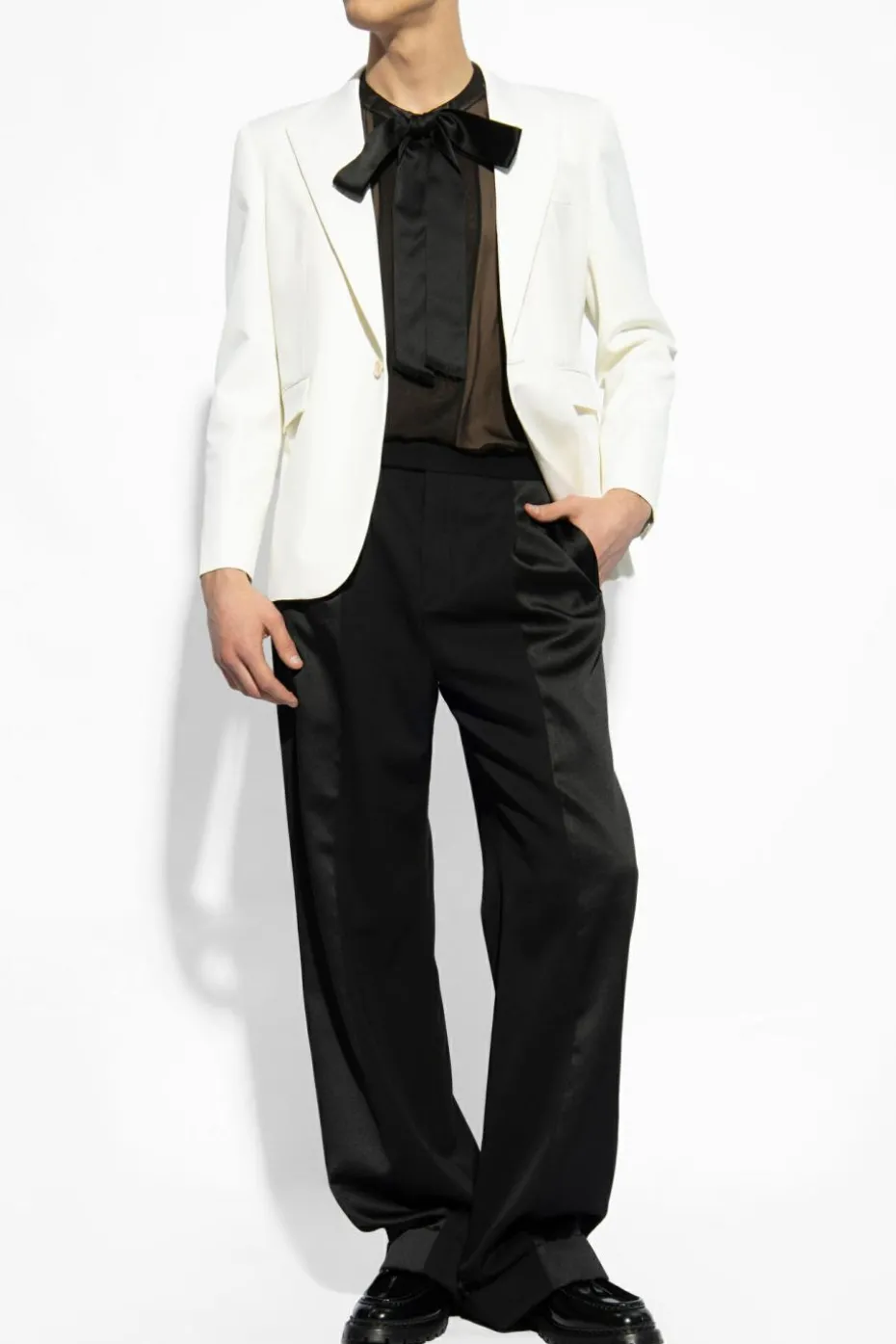 Saint Laurent kremowy Wełniana marynarka