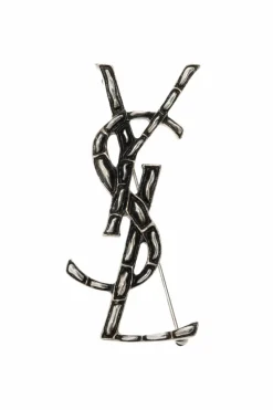 Saint Laurent SREBRNY Broszka z logo