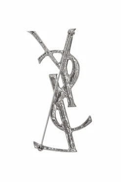 Saint Laurent SREBRNY Broszka z logo
