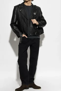Saint Laurent SZARY Bawełniany t-shirt z wyszytym logo