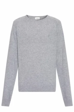 Saint Laurent SZARY Kaszmirowy sweter z okrągłym dekoltem