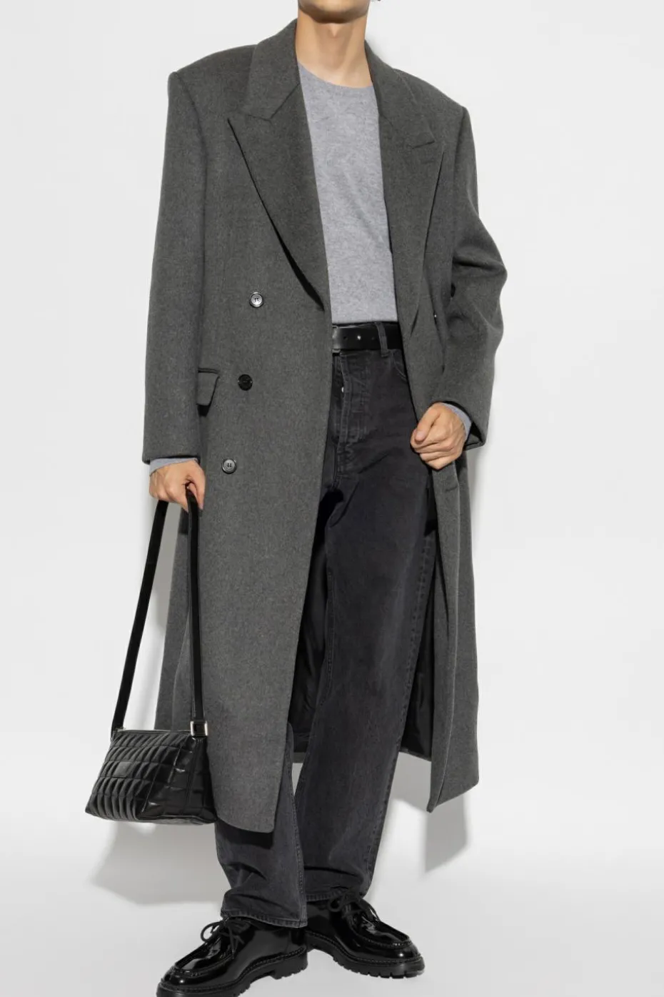 Saint Laurent SZARY Kaszmirowy sweter z okrągłym dekoltem