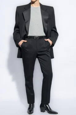 Saint Laurent SZARY T-shirt z logo