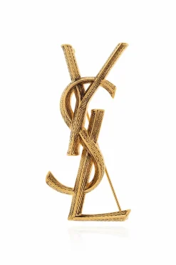 Saint Laurent ZŁOTY Broszka w kształcie logo