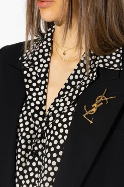 Saint Laurent ZŁOTY Broszka w kształcie logo