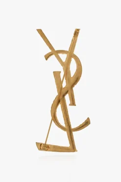 Saint Laurent ZŁOTY Broszka w kształcie logo