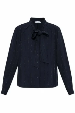 Self-Portrait GRANATOWY Koszula z połyskującymi cekinami