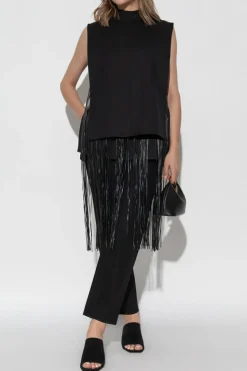 Sportmax CZARNY Top `Soraia` z frędzlami