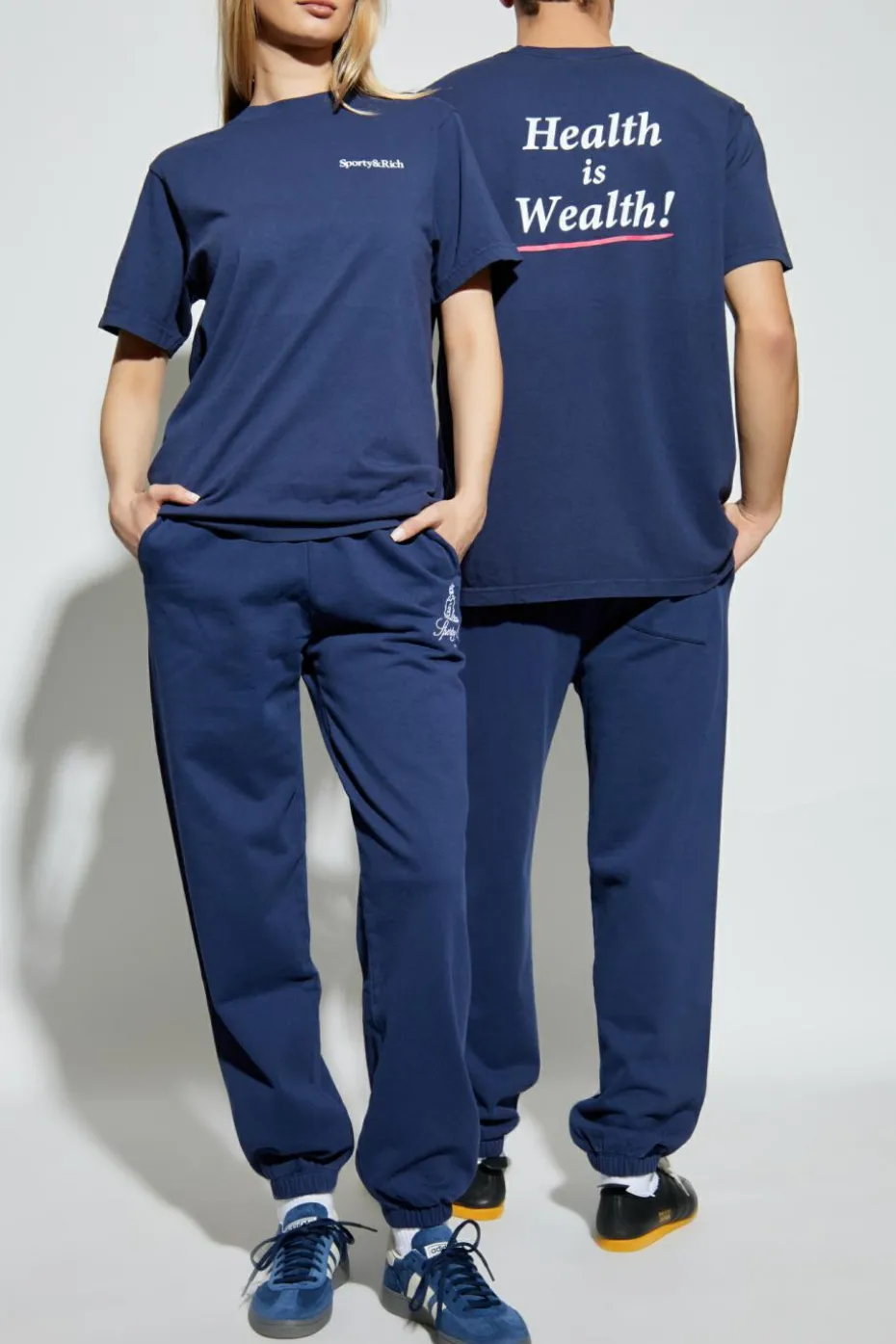 Sporty & Rich GRANATOWY T-shirt z nadrukiem