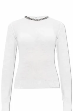 Stella McCartney BIAŁY Sweter z dekoracyjnym łańcuchem przy dekolcie