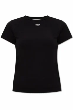 Stella McCartney CZARNY T-shirt z aplikacją w kształcie logo