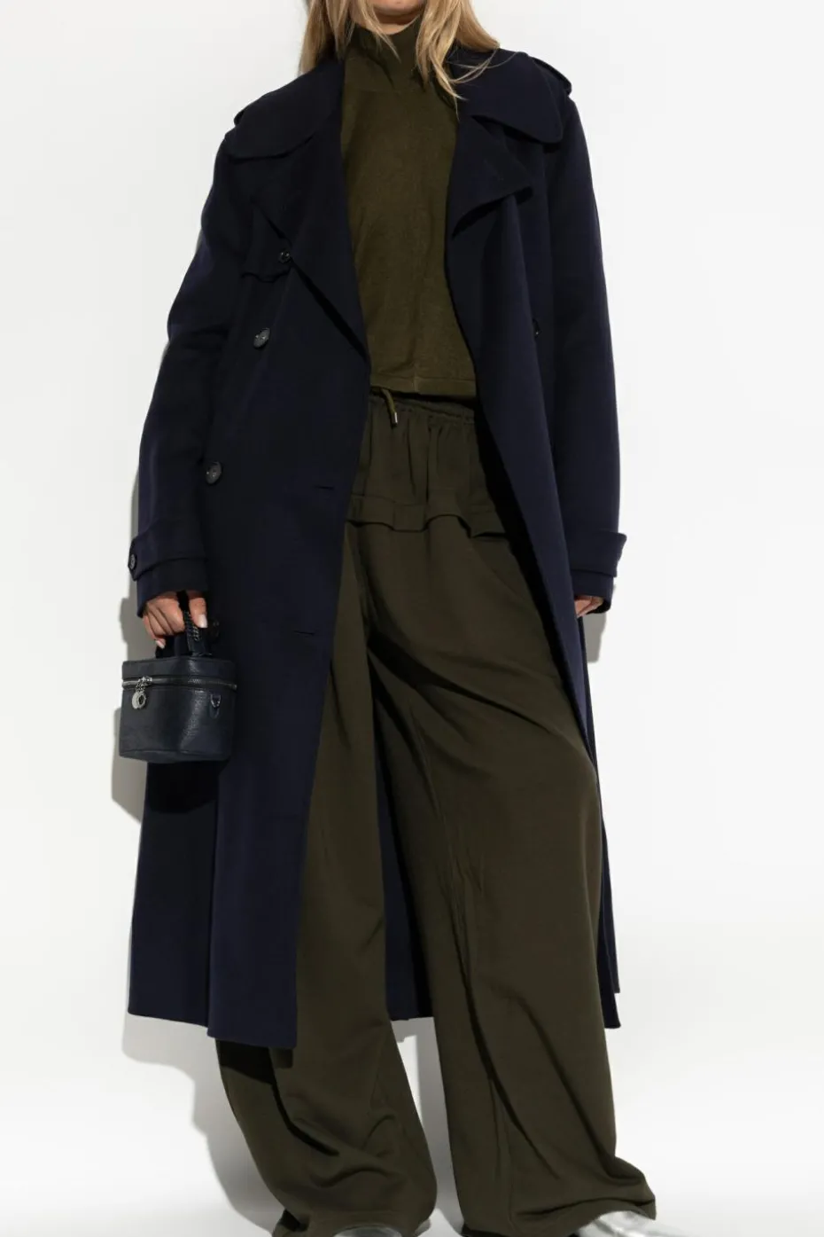 Stella McCartney GRANATOWY Płaszcz z paskiem