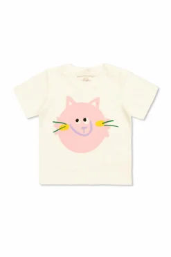 Stella McCartney Kids BIAŁY T-shirt z motywem kota
