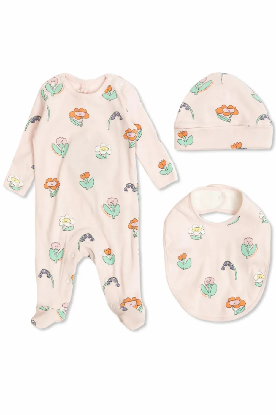 Stella McCartney Kids RÓŻOWY Komplet: pajacyk niemowlęcy, śliniak i czapka