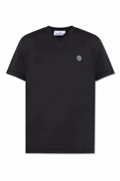 Stone Island CZARNY T-shirt z dekoltem w serek