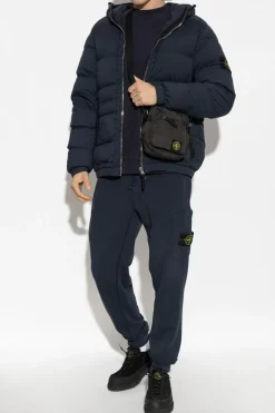 Stone Island GRANATOWY Kurtka puchowa z logo