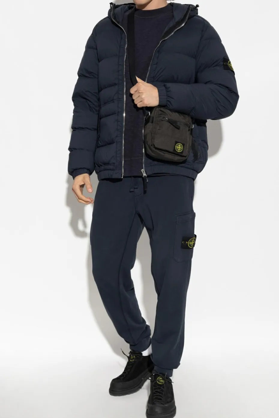 Stone Island GRANATOWY Kurtka puchowa z logo