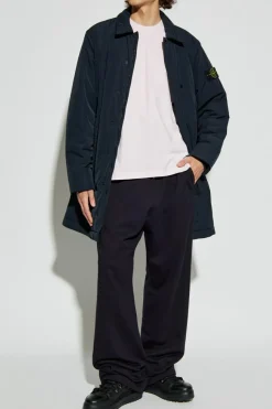 Stone Island GRANATOWY Płaszcz `Micro Twill`