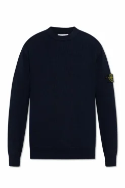 Stone Island GRANATOWY Prążkowany sweter