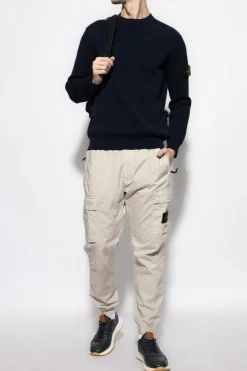 Stone Island GRANATOWY Prążkowany sweter