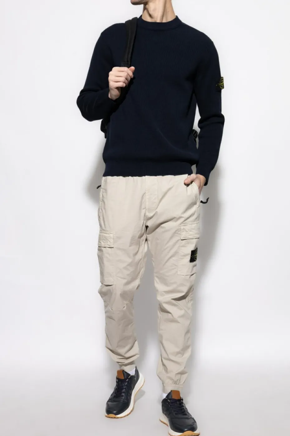 Stone Island GRANATOWY Prążkowany sweter