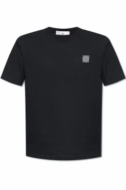 Stone Island GRANATOWY T-shirt z naszywką z logo