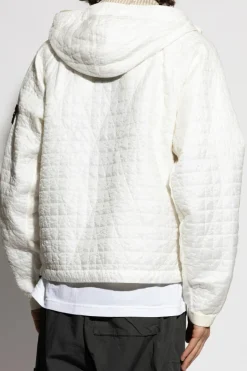 Stone Island kremowy Pikowana kurtka z odpinanym kapturem