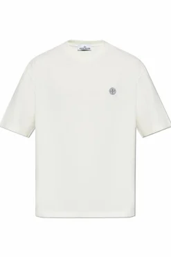 Stone Island kremowy T-shirt z logo