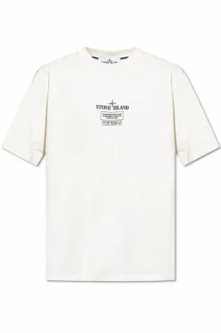 Stone Island kremowy T-shirt z logo