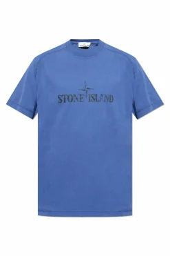 Stone Island NIEBIESKI T-shirt z logo