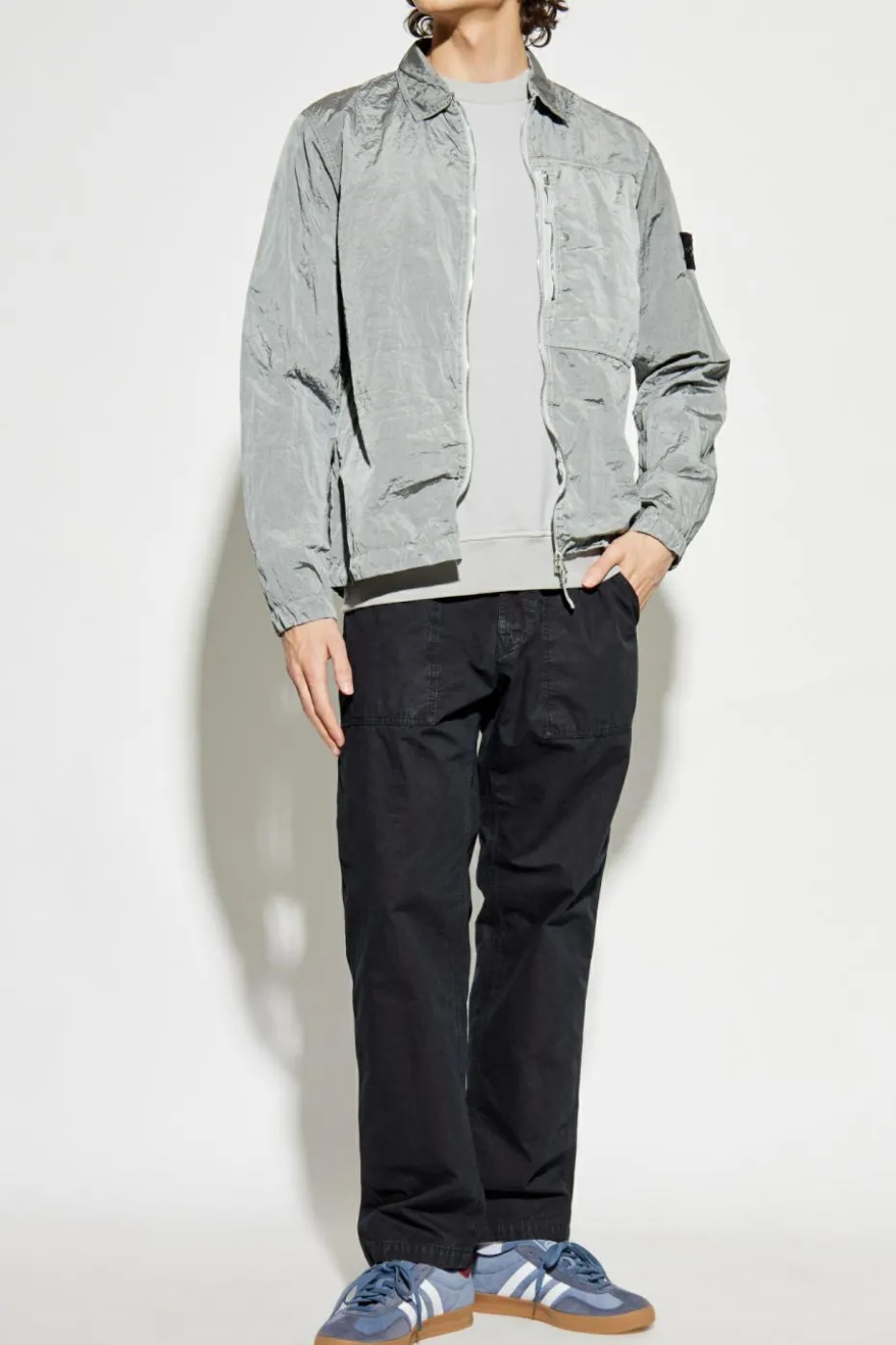 Stone Island SZARY Bluza z wyszytym logo na rękawie