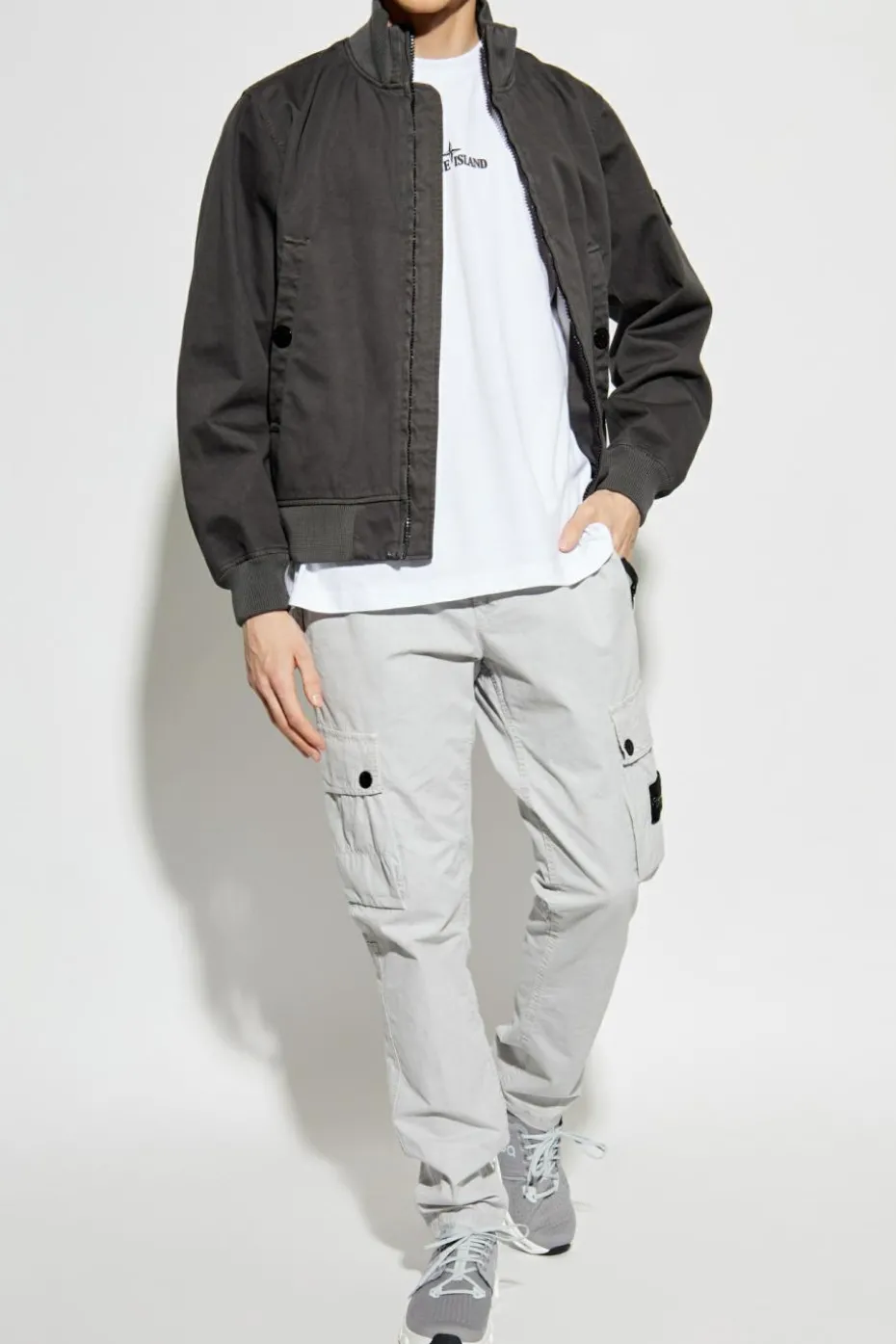 Stone Island SZARY Kurtka z odpinaną naszywką