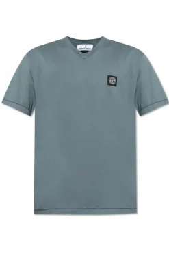 Stone Island SZARY T-shirt z dekoltem w serek