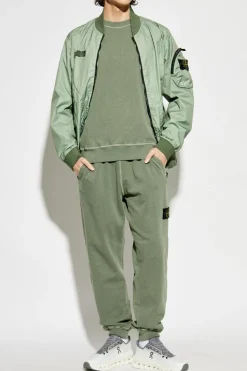 Stone Island ZIELONY Spodnie dresowe z odpinaną naszywką