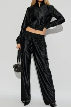 T by Alexander Wang CZARNY Spodnie o połyskującym wykończeniu
