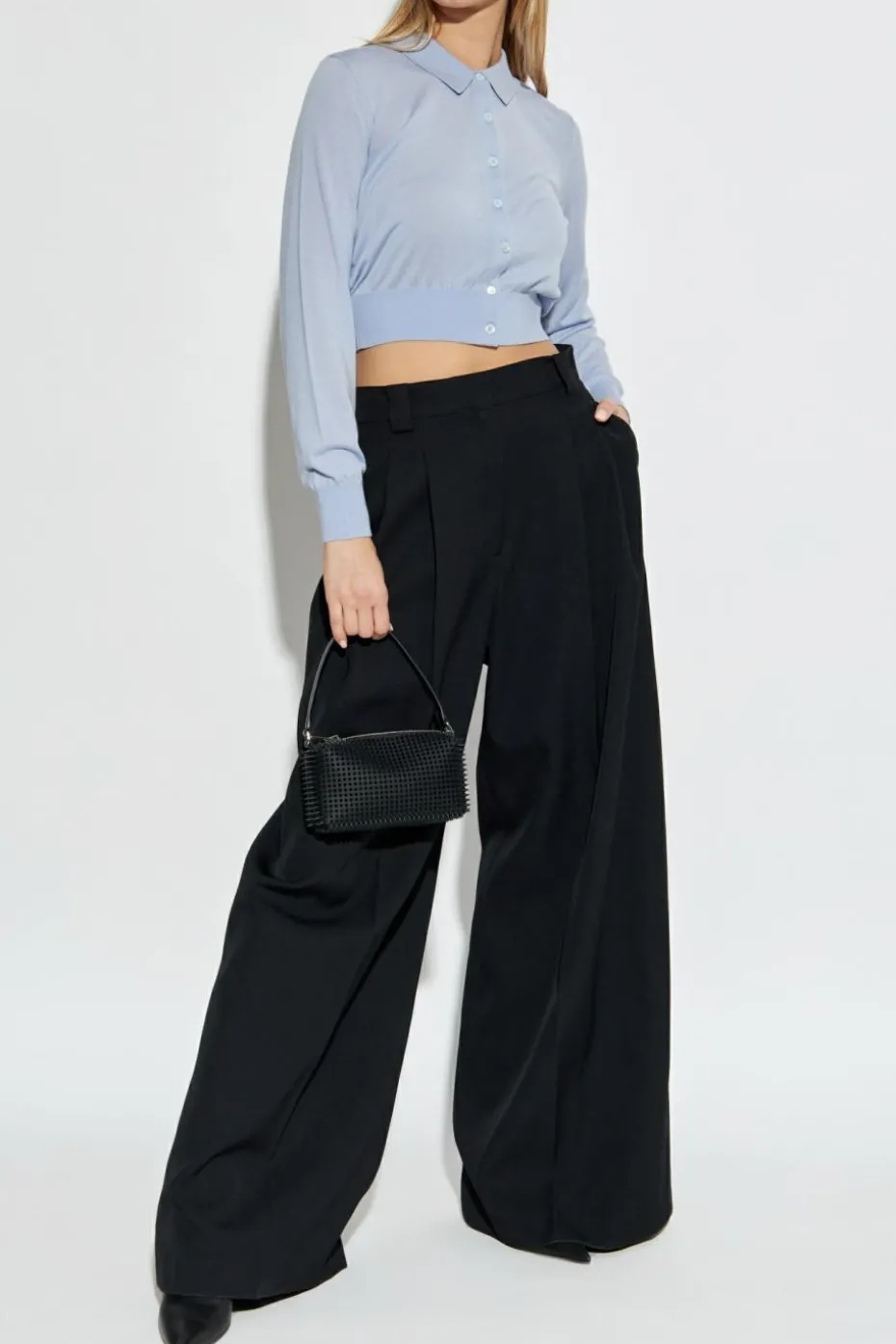 T by Alexander Wang jasnoniebieski Wełniany kardigan z logo