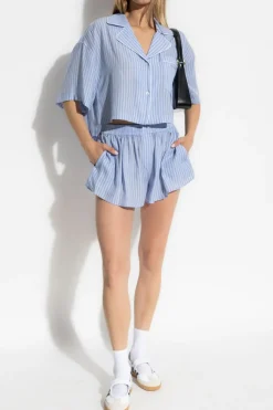 T by Alexander Wang NIEBIESKI Szorty ze wzorem w prążki