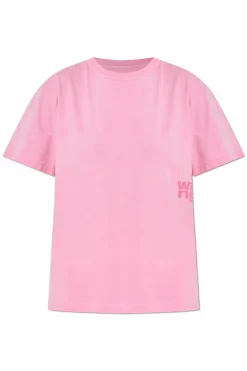 T by Alexander Wang RÓŻOWY T-shirt z nadrukowanym logo