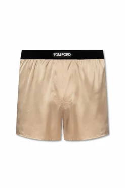 Tom Ford beżowy Jedwabne bokserki z logo