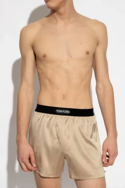 Tom Ford beżowy Jedwabne bokserki z logo