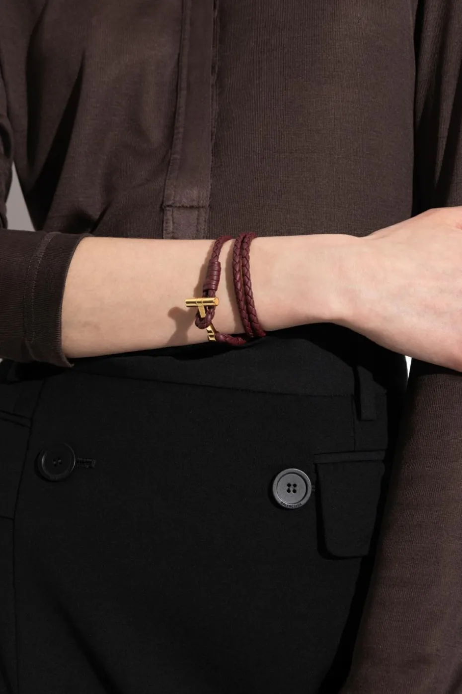 Tom Ford BORDO Skórzana bransoleta