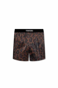 Tom Ford BRĄZOWY Jedwabne bokserki z logo