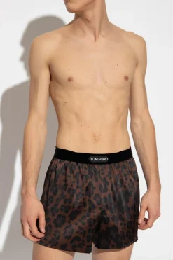 Tom Ford BRĄZOWY Jedwabne bokserki z logo