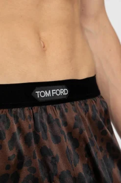 Tom Ford BRĄZOWY Jedwabne bokserki z logo