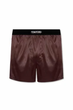 Tom Ford BRĄZOWY Jedwabne bokserki z logo